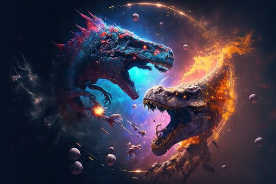 Space dinosaurs fight over the nebula © zygmac