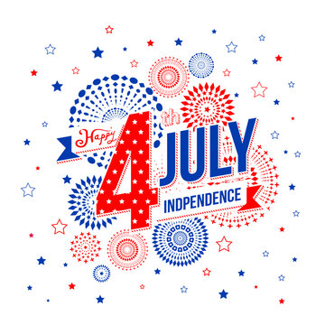 Happy 4th of July independence day with fireworks background.