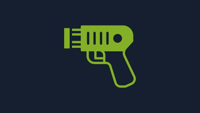 Yellow Police electric shocker icon isolated on blue background. Shocker for protection. Taser is an electric weapon. 4K Video motion graphic animation