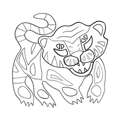 Cute tiger with graphic doodle elements, great idea for interior design. Vector graphics