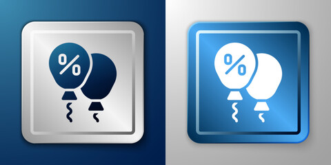 White Discount percent tag icon isolated on blue and grey background. Shopping tag sign. Special offer sign. Discount coupons symbol. Silver and blue square button. Vector