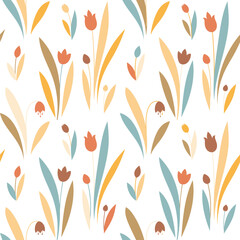 Spring flowers seamless vector pattern. Cute small flowers and leaves background, girly textile print