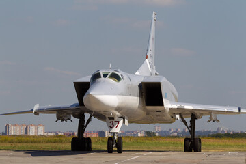 Fototapeta na wymiar Tu-22M Blinder heavy bomber of the Russian Air Force at Ryazan Engels Air Force Base