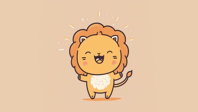 Cute picture of a lion cub. Cartoon happy little drawn animals