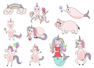 Cute Unicorn Characters Collection for Kids Birthday, Party, Greeting, Invitations and Printables