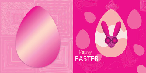happy EASTER greeting card in pink colors art deco abstract style vector with easter bunny and egg