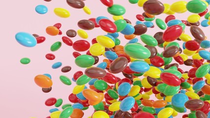 colorful coated  candies on the background, 3D illustration