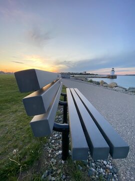 Bench at Bug Light Park in South Portland, Maine USA