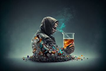 Concept of substance addiction. The struggle and journey of individuals affected by the condition. Ai Generated.