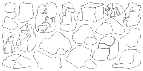 Obraz premium Stone vector illustration on white background. Vector outline set icon rock. Isolated outline set icon stone.