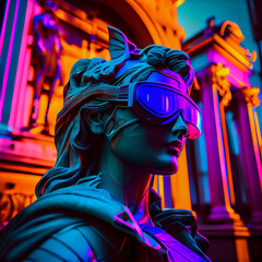 Fototapeta na wymiar Hera Statue Cyberpunk Style. Generative Ai.