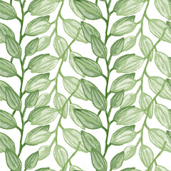 Freehand branches with leaves seamless pattern. Hand drawn organic background. Decorative forest leaf endless wallpaper.