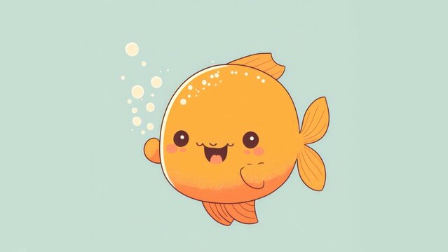 Cute picture of a fish . Cartoon happy baby animals drawn