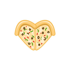 Heart shaped pizza slices isolated on white 