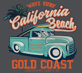 vector surf and off road car and palm tree silhouette © basws