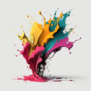 Happy Holi, AI generated Image. Splash of colors on white background	
