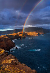 rainbow over the ocean in Madeira