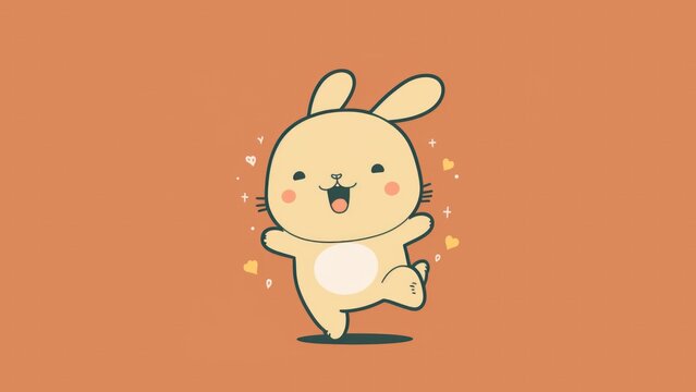 kawaii picture of a joyful bunny. Cartoon happy small drawn animals