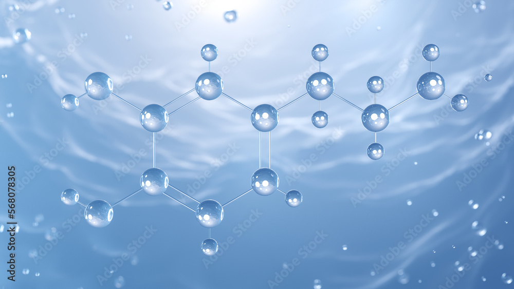 Poster dopamine molecular structure, 3d model molecule, c8h11no2, structural chemical formula view from a microscope