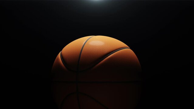 slow motion basketball ball rotation tuning isolate on black background. 3D animation.