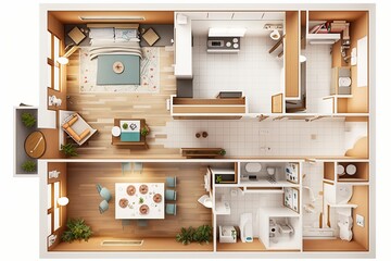 Apartment floor plan top view isolated on white - generative AI