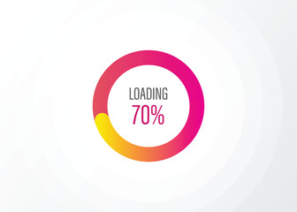 Loading circle percentage 100, 90, 80, 70, 60, 50, 40, 30, 20, updating, cloud download, upload files, pink to orange colour gradient.