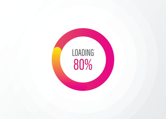 Loading circle percentage 100, 90, 80, 70, 60, 50, 40, 30, 20, updating, cloud download, upload files, pink to orange colour gradient.