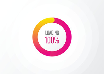 Loading circle percentage 100, 90, 80, 70, 60, 50, 40, 30, 20, updating, cloud download, upload files, pink to orange colour gradient.