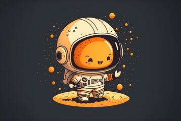 Cute small astronaut chibi picture. Cartoon happy characters 