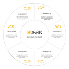 Infographic White circle template, 6 steps business data illustration
