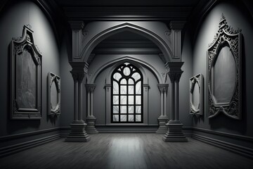 Fototapeta premium Gothic interior with picture frames on the walls