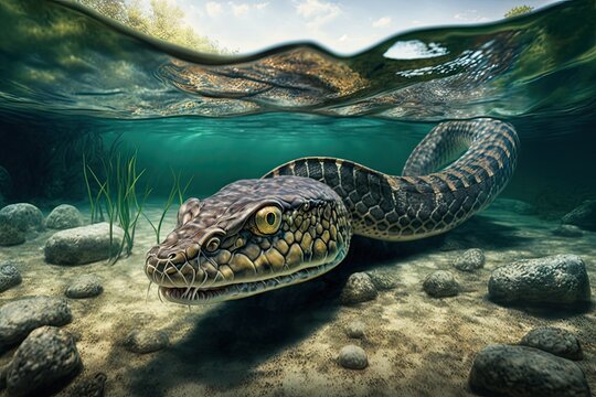 Snake swimming underwater
