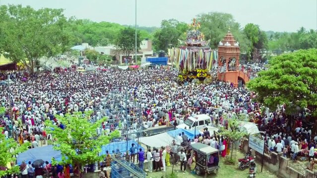 A Unique View Of Chariot Pulling By Large Devotees