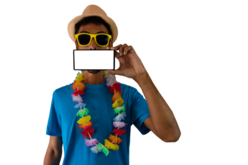Handsome Young Black Man With Glasses Dressed for Brazil Carnival.