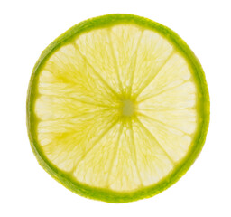 Slice of lime without shadow isolated on white. Path selection included.