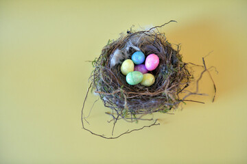 Top View of Easter Eggs in Nest