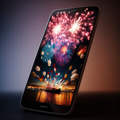 Mobile with fireworks. Generative AI.