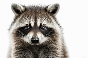 Obraz premium Raccoon portrait, closeup and isolated on a white backdrop. Generative AI