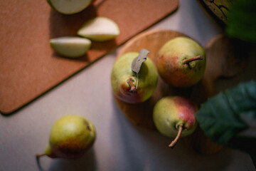 pears on plate still life view