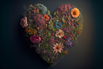 Obraz na płótnie Canvas Valentine's greeting with flower arrangement forming a love. Generative AI