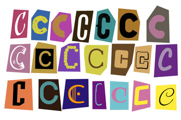 Alphabet C - paper style ransom note vector illustration