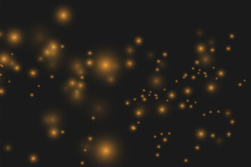 The dust sparks and golden stars shine with special light. Vector sparkles on a transparent background. Christmas light effect. Sparkling magical dust particles