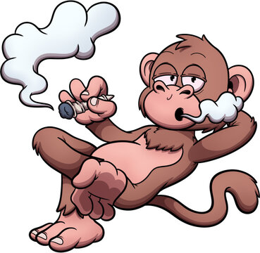 Monkey Smoking A Joint. Vector clip art illustration with simple gradients. All in one single layer.