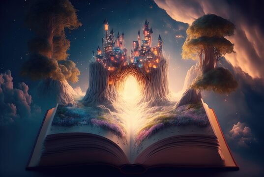 The magic castles on the pages of a fairy tale book created by the power of the imagination 