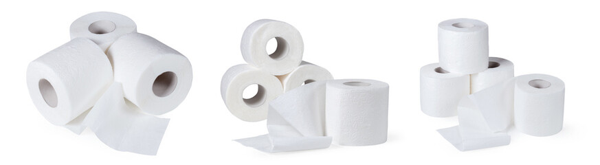 Set of white toilet paper rolls, isolated on white background