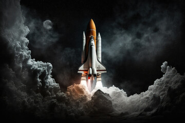 Space shuttle against a lonely, dark background. Background with a rocke. Generative AI