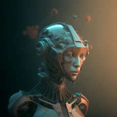 Fotobehang Futurystyczna wizja AI, kobieta android portret, Futuristic vision of AI, female android portrait - AI Generated © Tomasz