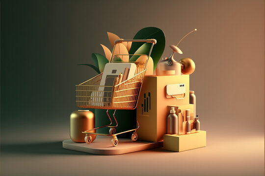 Ecommerce - koszyk internetowy, ilustracja, koncept - AI Generated