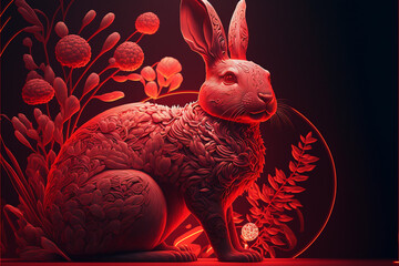 Chiński Rok Zająca, Chinese Year of the Rabbit, Bunny,  Traditional, AI Generated  - obrazy, fototapety, plakaty