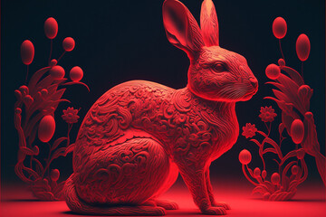 Chinese Year of the Rabbit,  Chiński Rok Zająca, Symbolika, AI Generated,  - obrazy, fototapety, plakaty